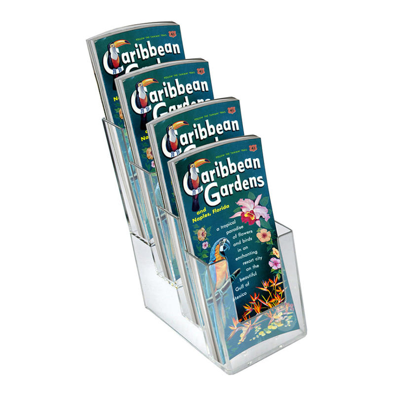 Azar Displays 4-Tier 4-Pocket Plastic Trifold Brochure Holder, 10inH x 4-1/4inW x 6inD, Clear, Pack Of 2 MPN:252388