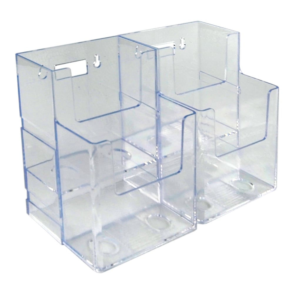 Azar Displays 2-Tier 4-Pocket Trifold Brochure Holders, 7inH x 9-3/8inW x 3-3/4inD, Clear, Pack Of 2 Holders MPN:252812