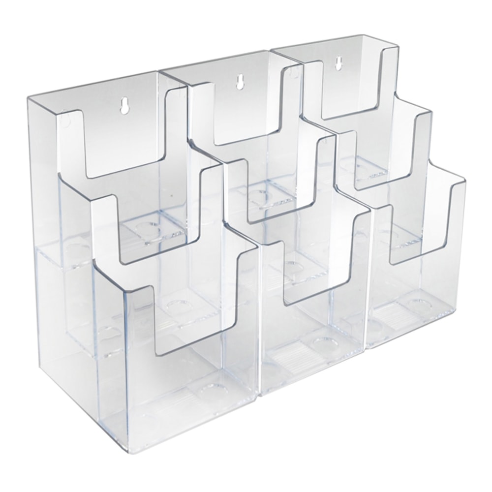 Azar Displays 3-Tier 9-Pocket Acrylic Trifold Brochure Holders, 9inH x 13-1/2inW x 5-1/4inD, Clear, Pack Of 2 Holders MPN:252817
