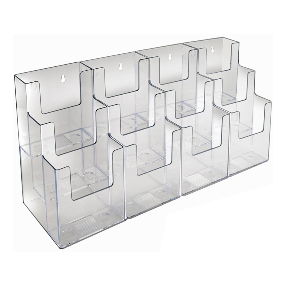 Azar Displays 3-Tier 12-Pocket Acrylic Brochure Holders, 9inH x 27inW x 5-1/2inD, Clear, Pack Of 2 Holders MPN:252818