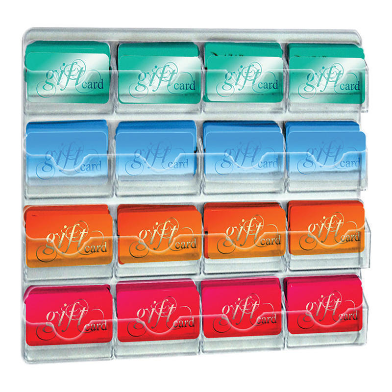 Azar Displays 16-Pocket Wall-Mount Business Card Holders, 11-7/8inH x 15-5/8inW x 1inD, Clear, Pack Of 2 Holders MPN:252084