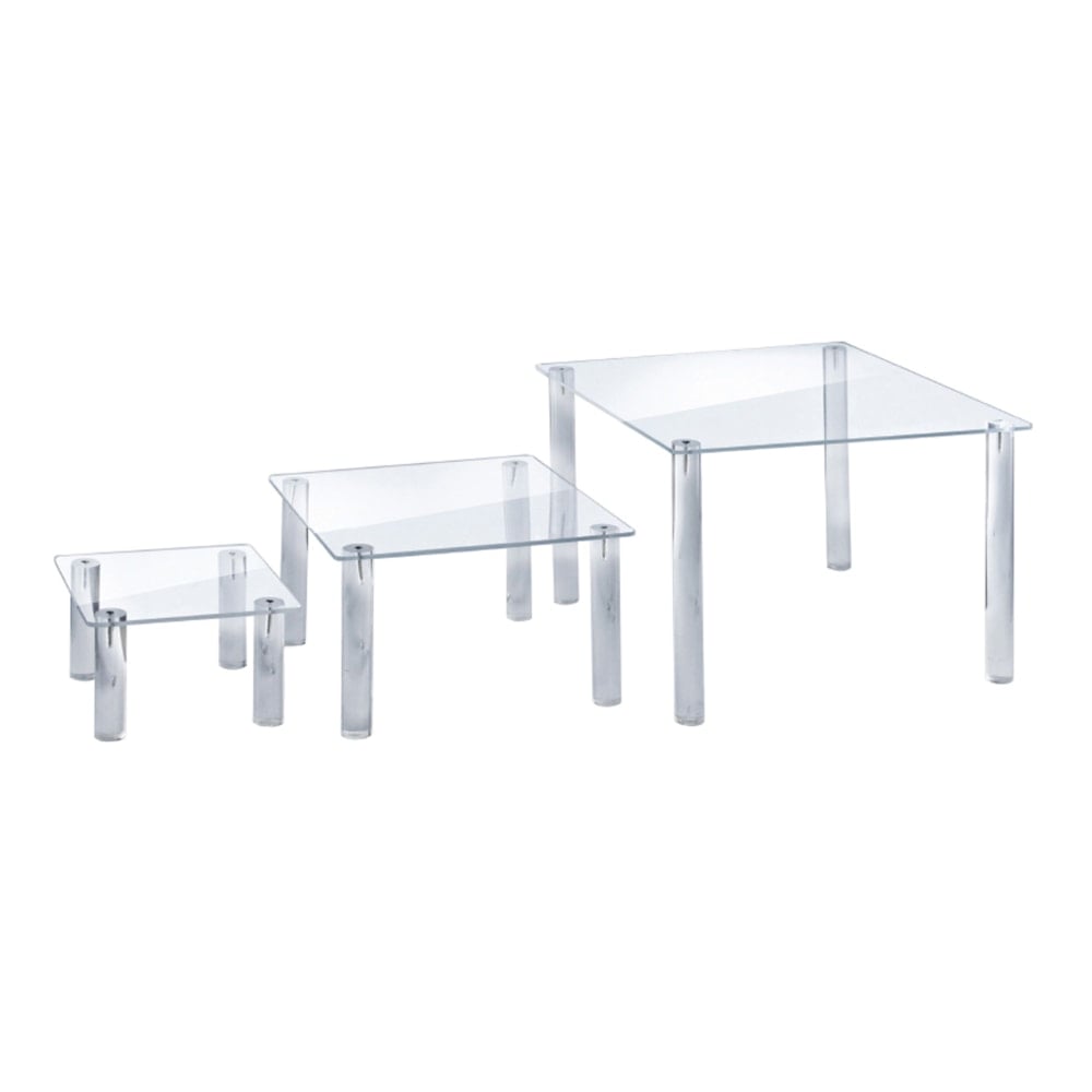 Azar Displays 3-Piece Square Riser Display Set, 6inH, 8inH, 10inH, Clear MPN:515306