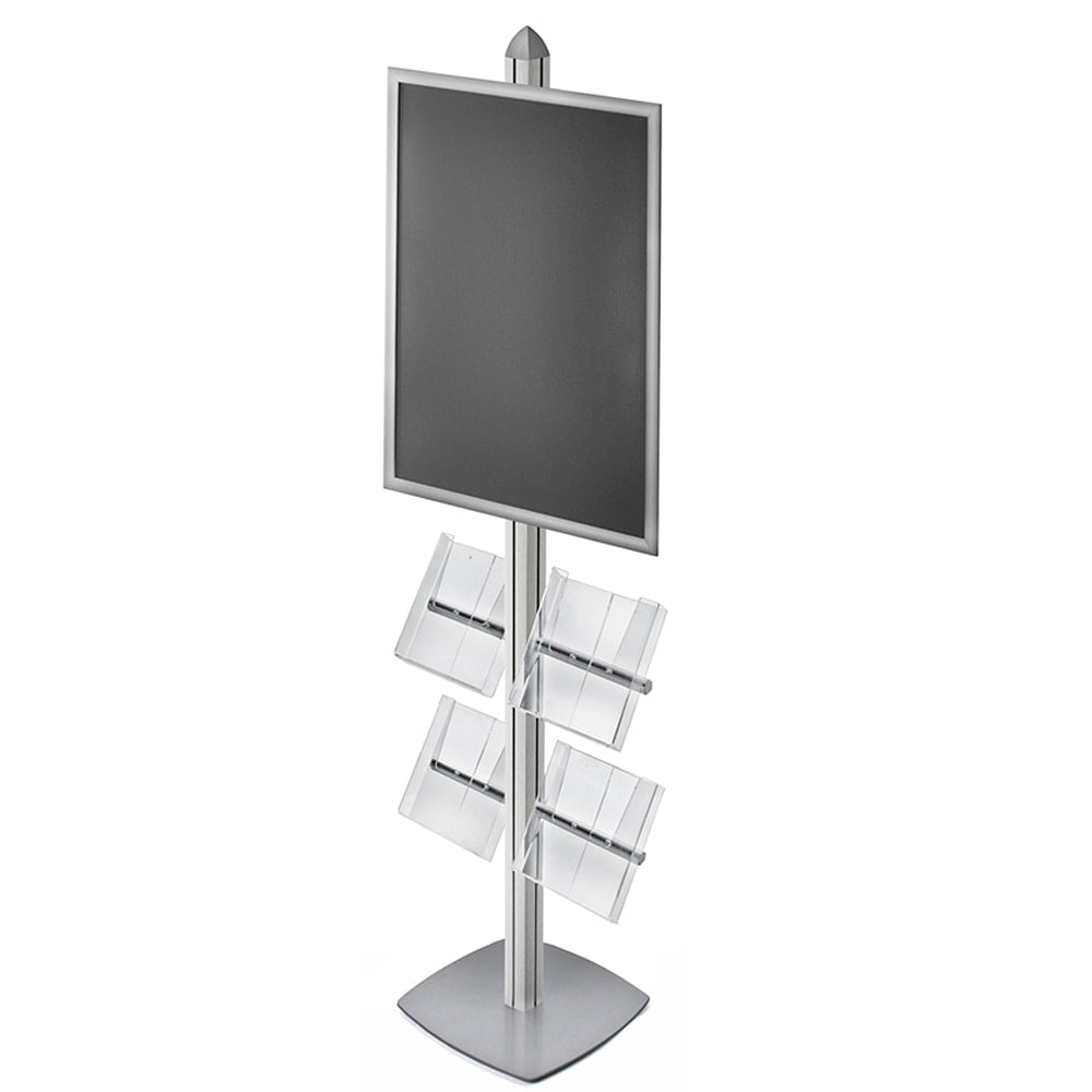 Azar Displays Sky Tower Display Kit With Snap Frame And 4 Acrylic Brochure Side Pockets, Silver MPN:300292-SLV