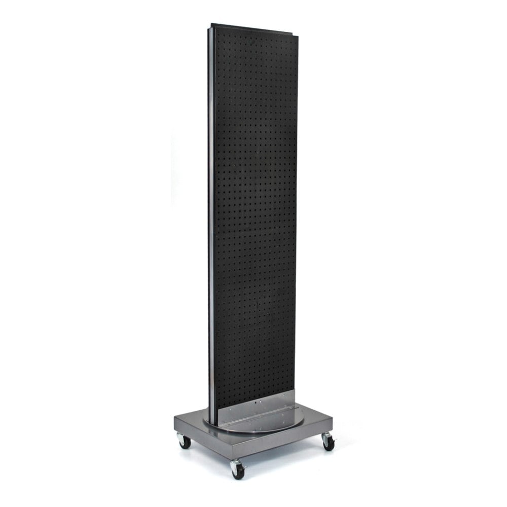 Azar Displays 2-Sided Pegboard Floor Display With Revolving Wheeled Base, 60in x 16in, Black MPN:700253-BLK