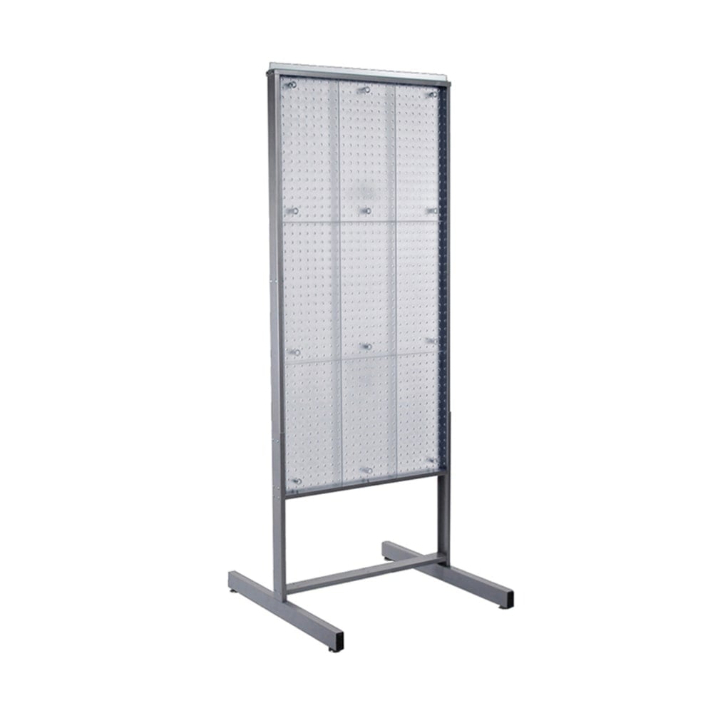 Azar Displays 2-Sided Pegboard Floor Display With Metal Frame, 65inH x 26inW x 22inD, Clear MPN:700272-CLR