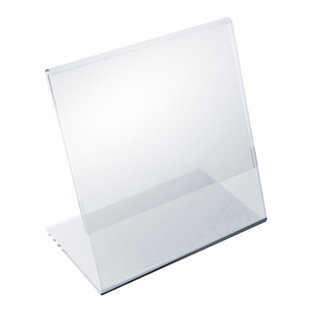 Azar Displays Acrylic Vertical L-Shaped Sign Holders, 4-1/2inH x 3-1/2inW x 3inD, Clear, Pack Of 10 Holders MPN:112734