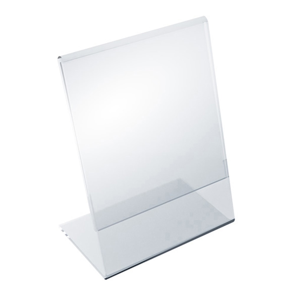 Azar Displays Acrylic Vertical L-Shaped Sign Holders, 5-1/2inH x 3-1/2inW x 3inD, Clear, Pack Of 10 Holders MPN:112758
