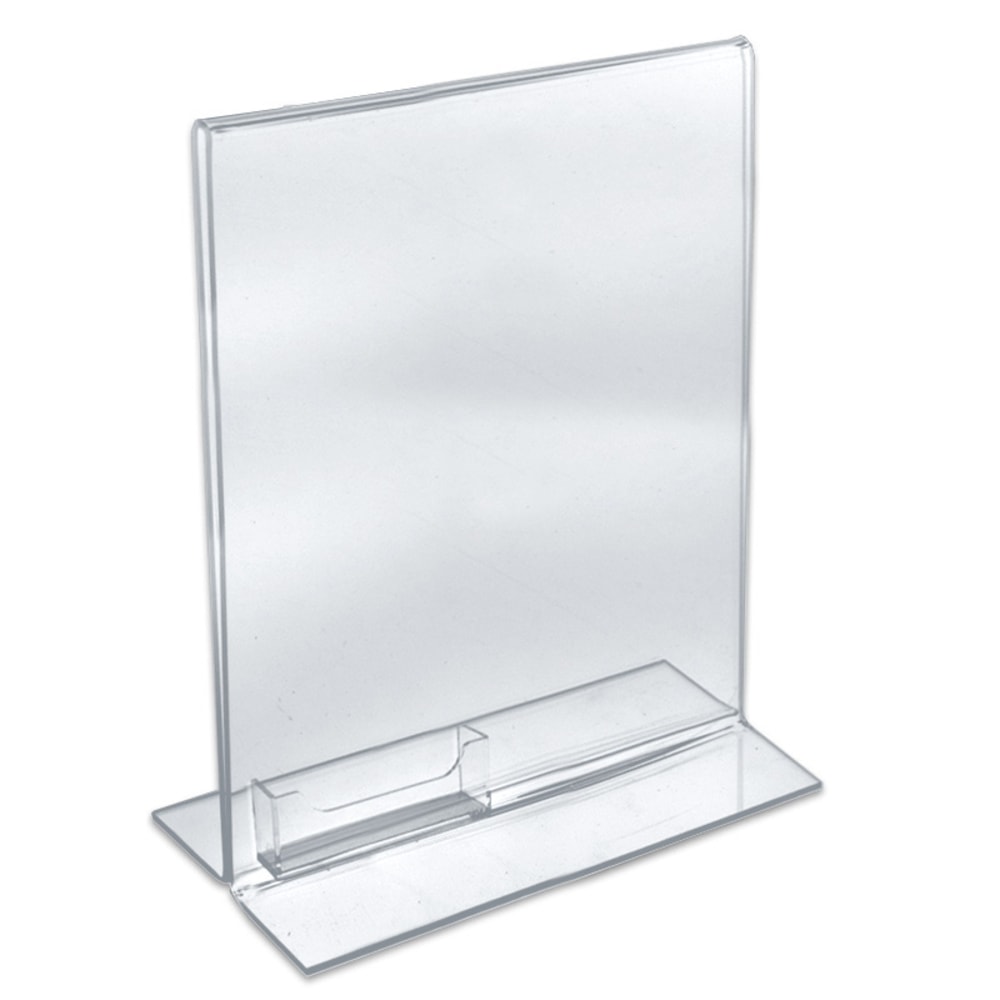 Azar Displays Double-Foot Acrylic Sign Holders With Attached Business Card Pockets, 11in x 8 1/2in, Clear, Pack Of 10 MPN:252040