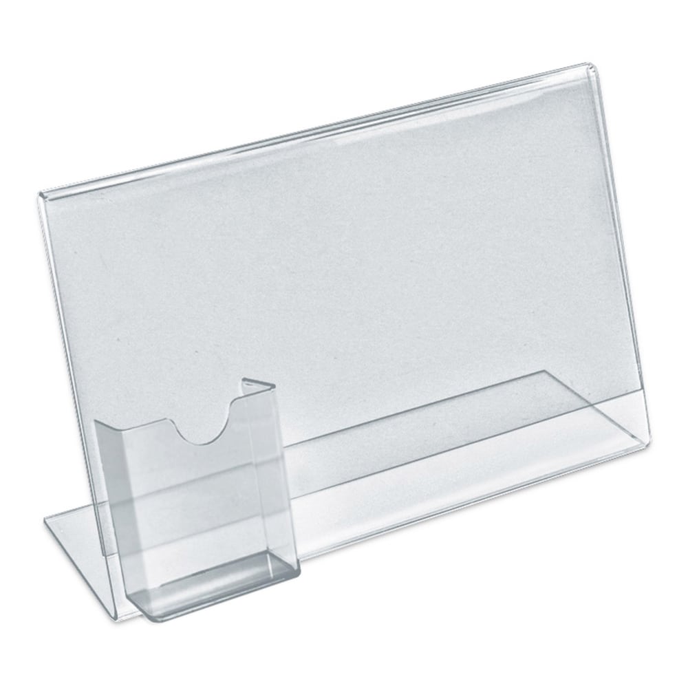Azar Displays L-Shaped Acrylic Sign Holders With Attached Tri-Fold Pockets, 8-1/2in x 11in, Clear, Pack Of 10 Holders MPN:252043