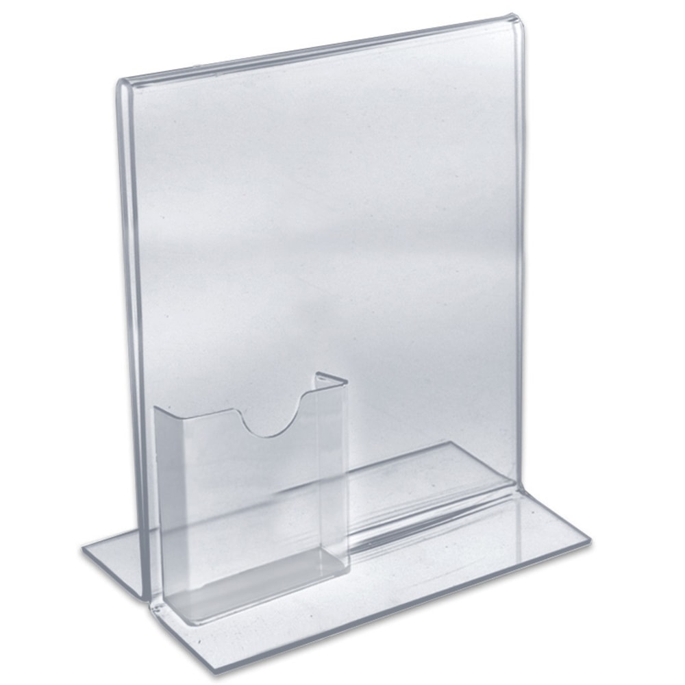 Azar Displays Double-Foot Acrylic Sign Holders With Attached Tri-Fold Pockets, 11in x 8 1/2in, Clear, Pack Of 10 MPN:252045