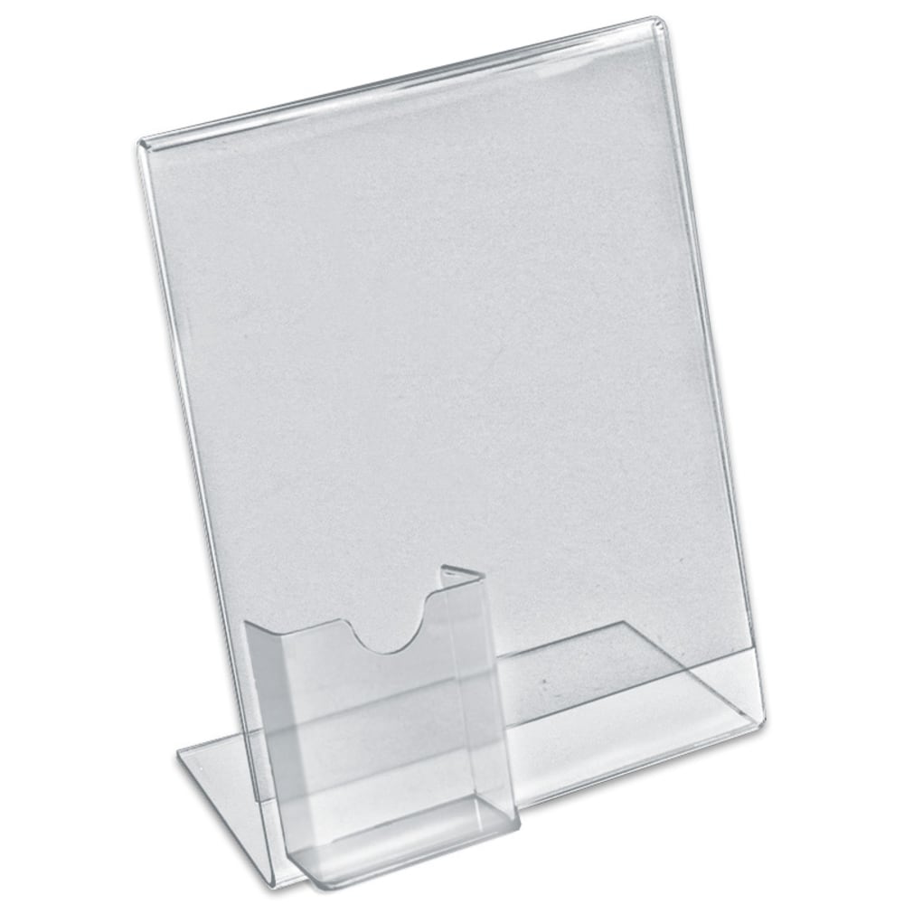 Azar Displays L-Shaped Acrylic Sign Holders With Attached Tri-Fold Pockets, 11in x 8 1/2in, Clear, Pack Of 10 MPN:252055
