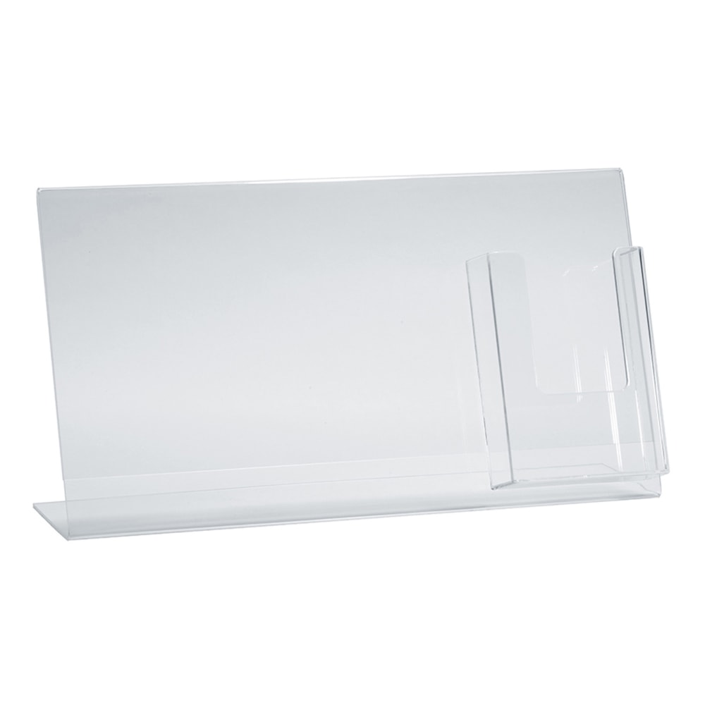 Azar Displays Acrylic Horizontal/Vertical L-Shaped Sign Holders With Brochure Pocket, 8-1/2inH x 16inW x 3inD, Clear, Pack Of 2 Holders MPN:252057
