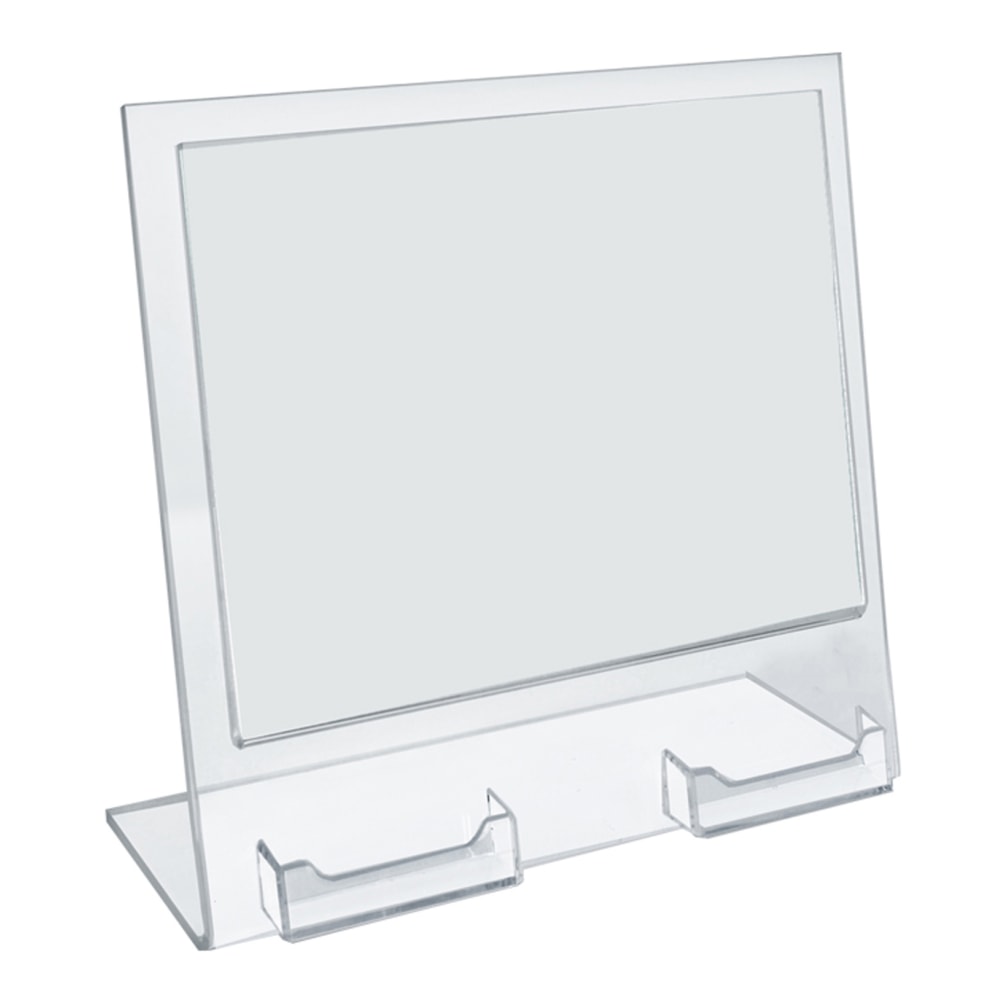 Azar Displays Slanted Sign Holders With 2 Business Card Pockets, 8-1/2inH x 11inW x 3inD, Clear, Pack Of 2 Holders MPN:252075