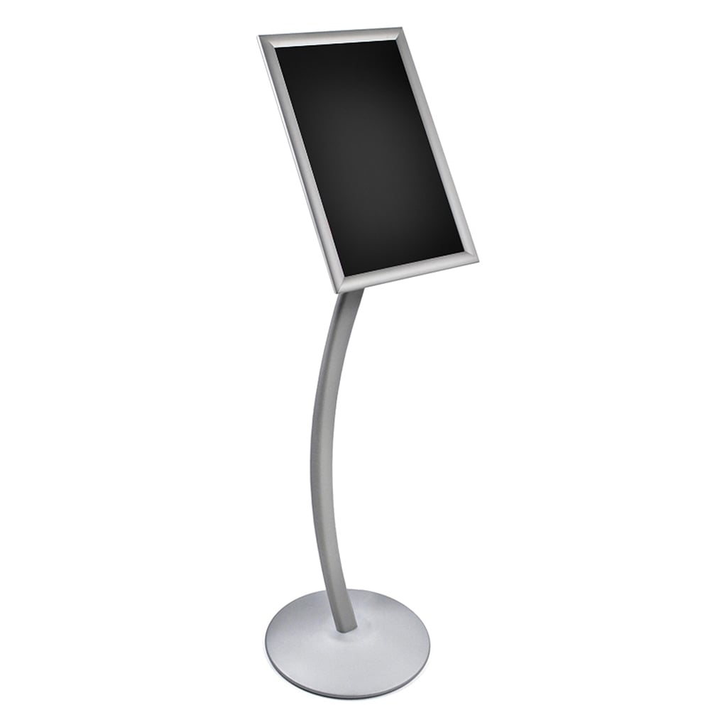 Azar Displays Snap-Frame Steel Vertical/Horizontal Sign Holder, Curved Metal Stand, 17in x 11in, Silver MPN:300237-SLV