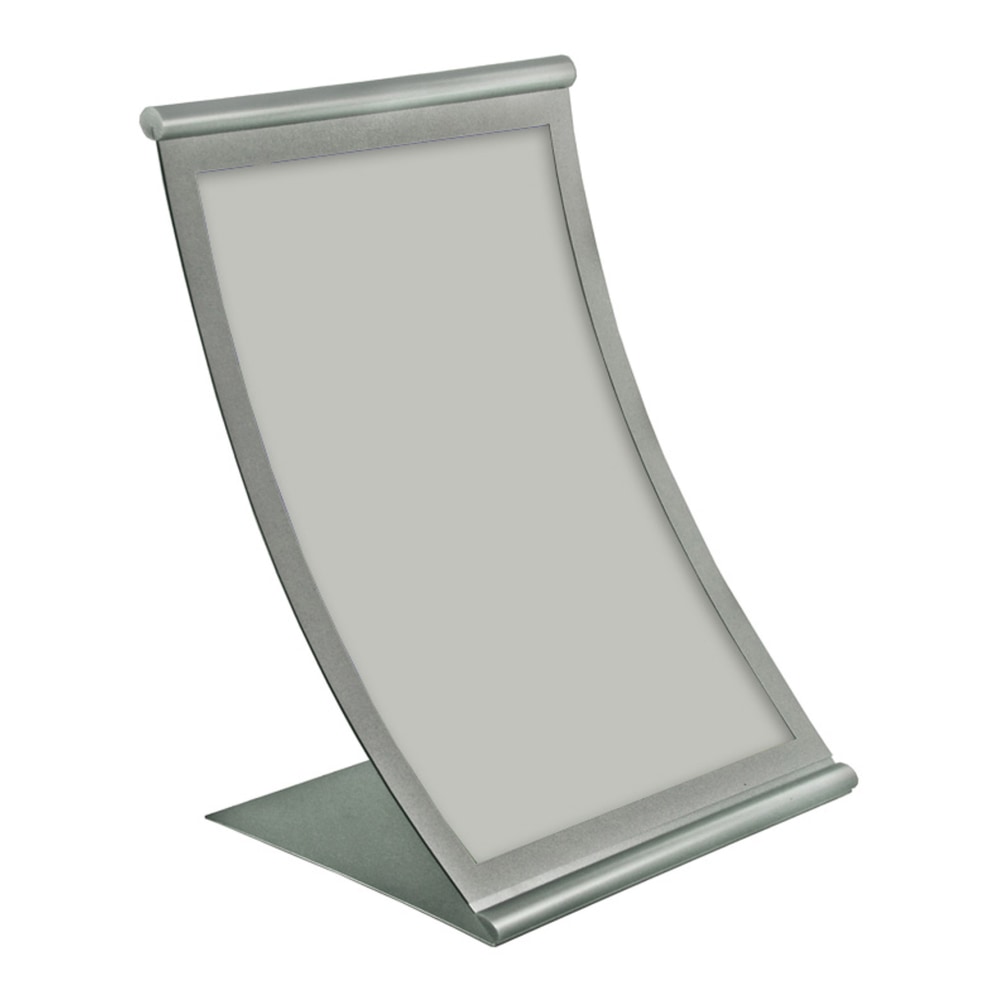 Azar Displays Metal Vertical Curved Sign Holder, 14inH x 8-1/2inW x 3inD, Silver MPN:300882