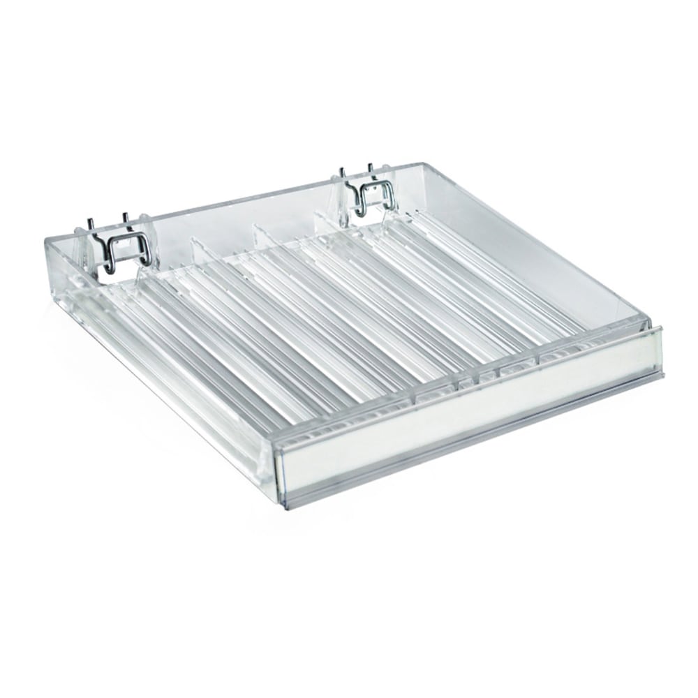 Azar Displays Nail Polish Trays With Flip Fronts, 6-Compartment, Metal U-Hooks/C-Channel, Small Size, 1 1/4in x 12in x 9 1/2in, Clear, Pack Of 2 MPN:225506
