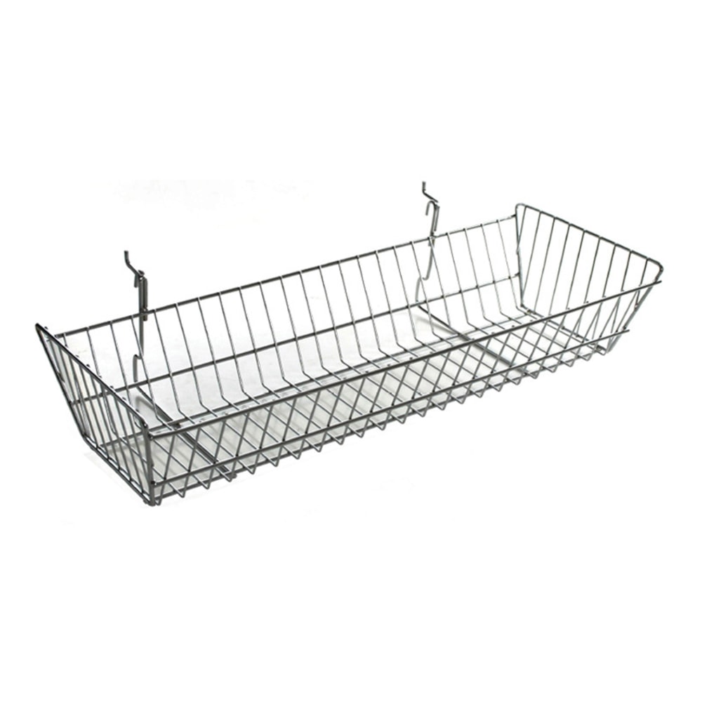 Azar Displays Chrome Wire Baskets, Small Size, 5 3/8in x 24 1/4in x 6 1/4in, Silver, Pack Of 2 MPN:300626