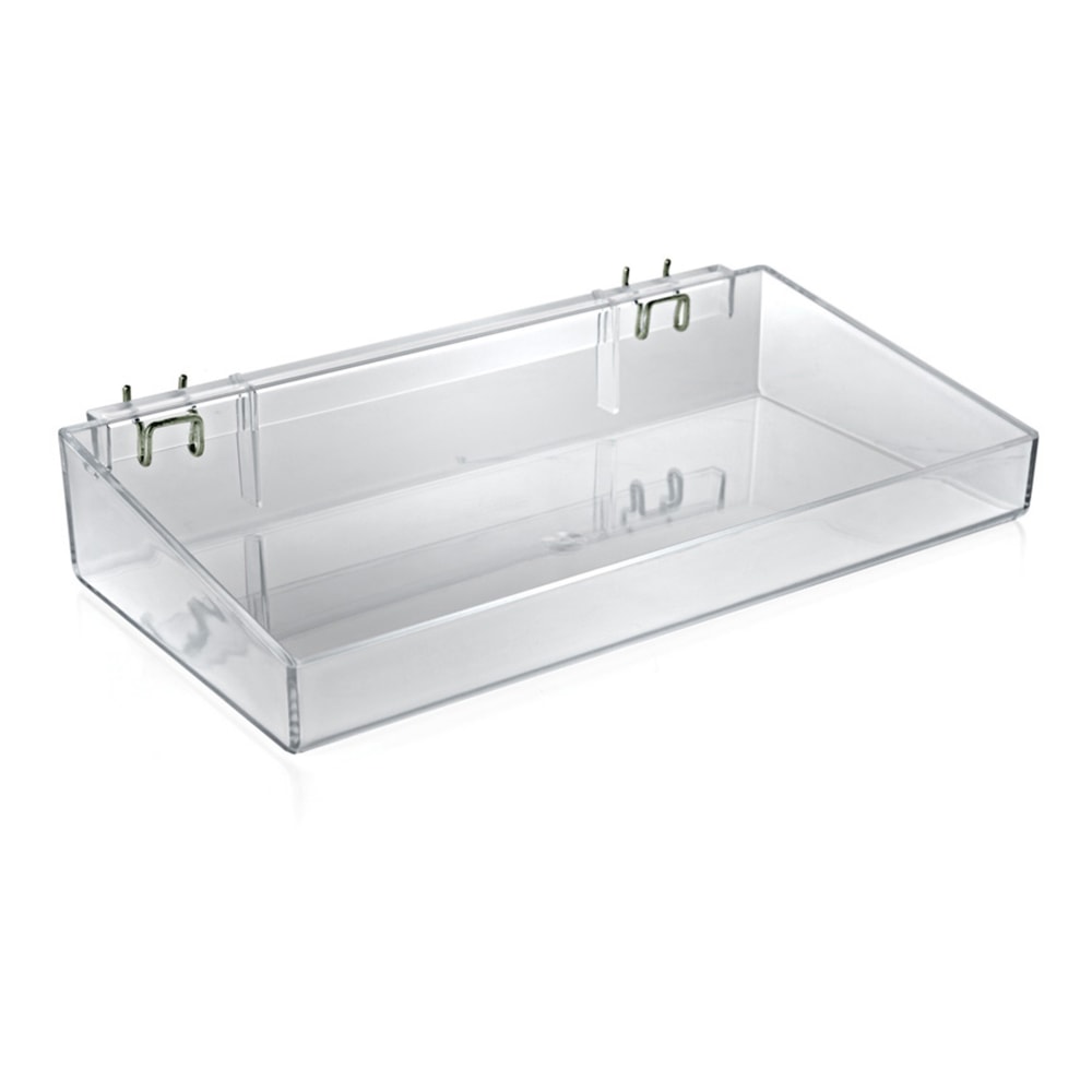 Azar Displays Open Trays For Pegboard/Slatwall, Metal U-Hooks, Small Size, 3in x 16in x 8in, Clear, Pack Of 2 MPN:556070