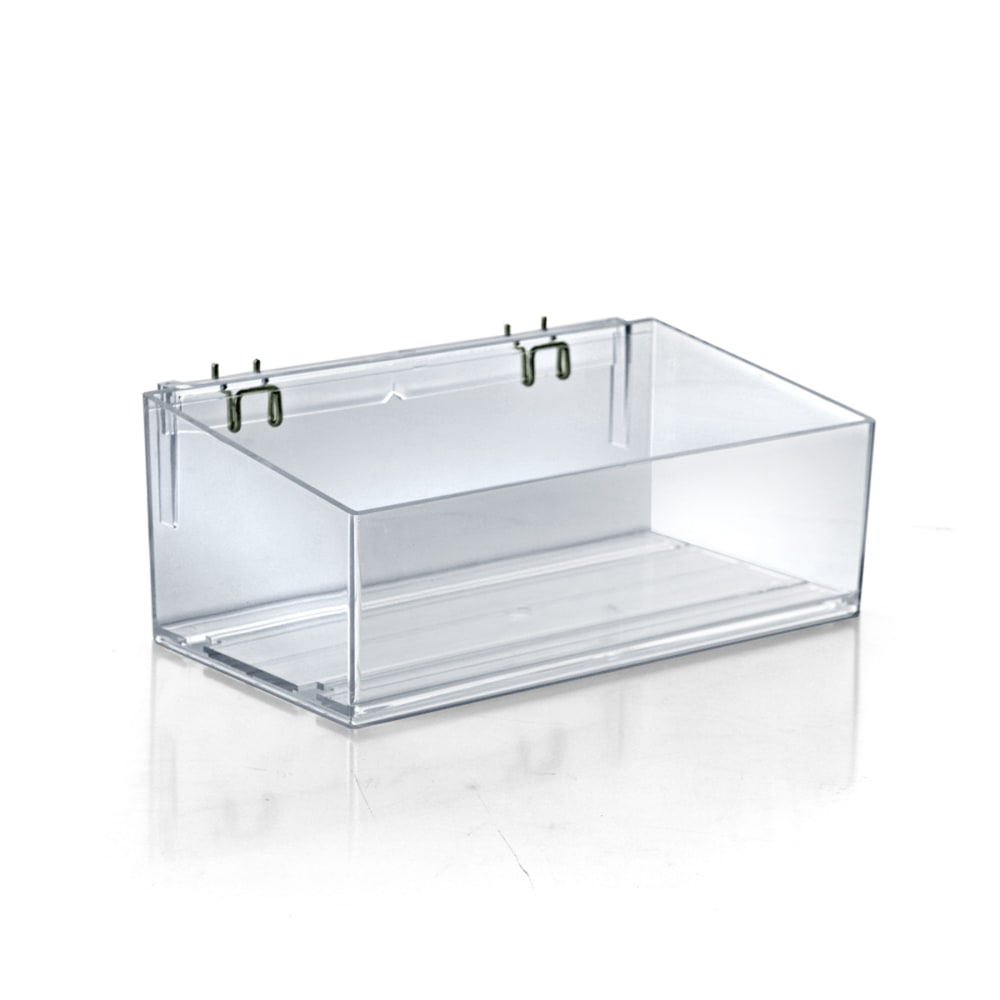Azar Displays Adjustable Divider Bin For Pegboard/Slatwall, Metal U-Hooks, Small Size, 4in x 13 1/2in x 7in, Clear MPN:556113