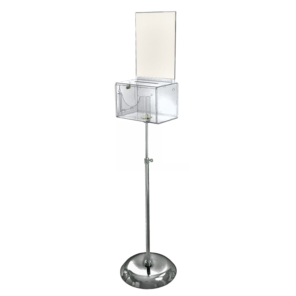 Azar Displays Plastic Suggestion Box, Pedestal Floor Stand, With Lock, Large, 6 1/4inH x 9inW x 6 1/4inD, Clear MPN:206320-CLR