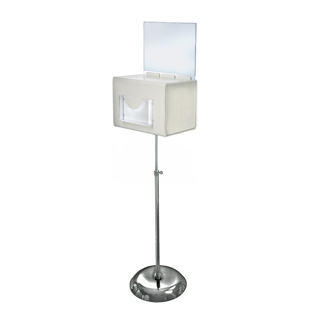 Azar Displays Plastic Suggestion Box, Adjustable Pedestal Floor Stand, With Lock, Extra-Large, 8 1/4inH x 11inW x 8 1/4inD, White MPN:206325-WHT