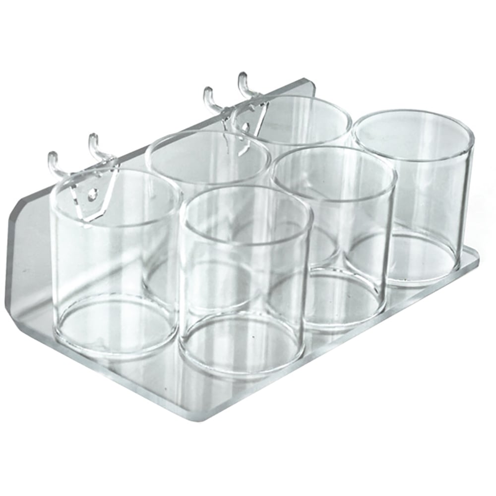 Azar Displays 6-Cup Acrylic Holders For Pegboards/Slatwalls, 2-3/4inH x 8inW x 5inD, Clear, Pack Of 2 Holders MPN:225580
