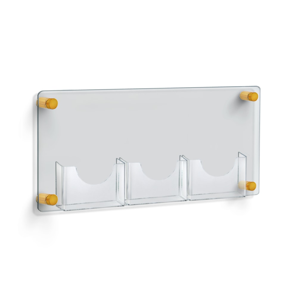 Azar Displays 3-Pocket Bifold Wall Brochure Holder, 11in x 23in, Clear/Gold Caps MPN:105584-GLD