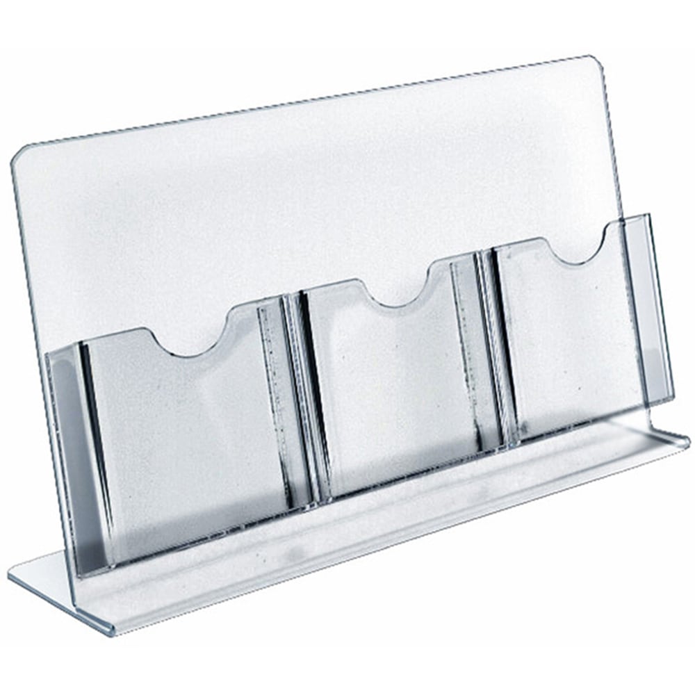 Azar Displays 3-Pocket Acrylic Slant-Back Brochure Holders, 8-1/2inH x 13-1/2inW x 5inD, Clear, Pack Of 2 Holders MPN:222976