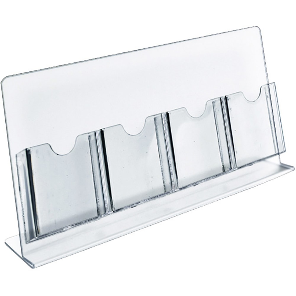 Azar Displays 4-Pocket Acrylic Slant-Back Brochure Holders, 8-1/2inH x 17-1/2inW x 5inD, Clear, Pack Of 2 Holders MPN:222978