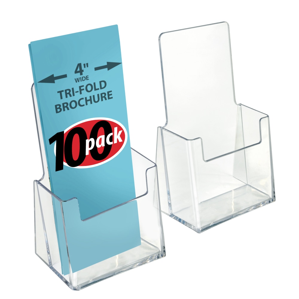 Azar Displays 1-Pocket Plastic Trifold Brochure Holders, 7-1/4inH x 4-1/8inW x 2-3/4inD, Clear, Pack Of 100 Holders MPN:252012-100PK