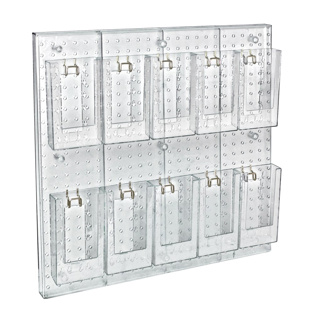 Azar Displays 10-Pocket Acrylic Tri-Fold Pegboard Wall Brochure Holder, 24inH x 24inW x 7/8inD, Clear MPN:700680