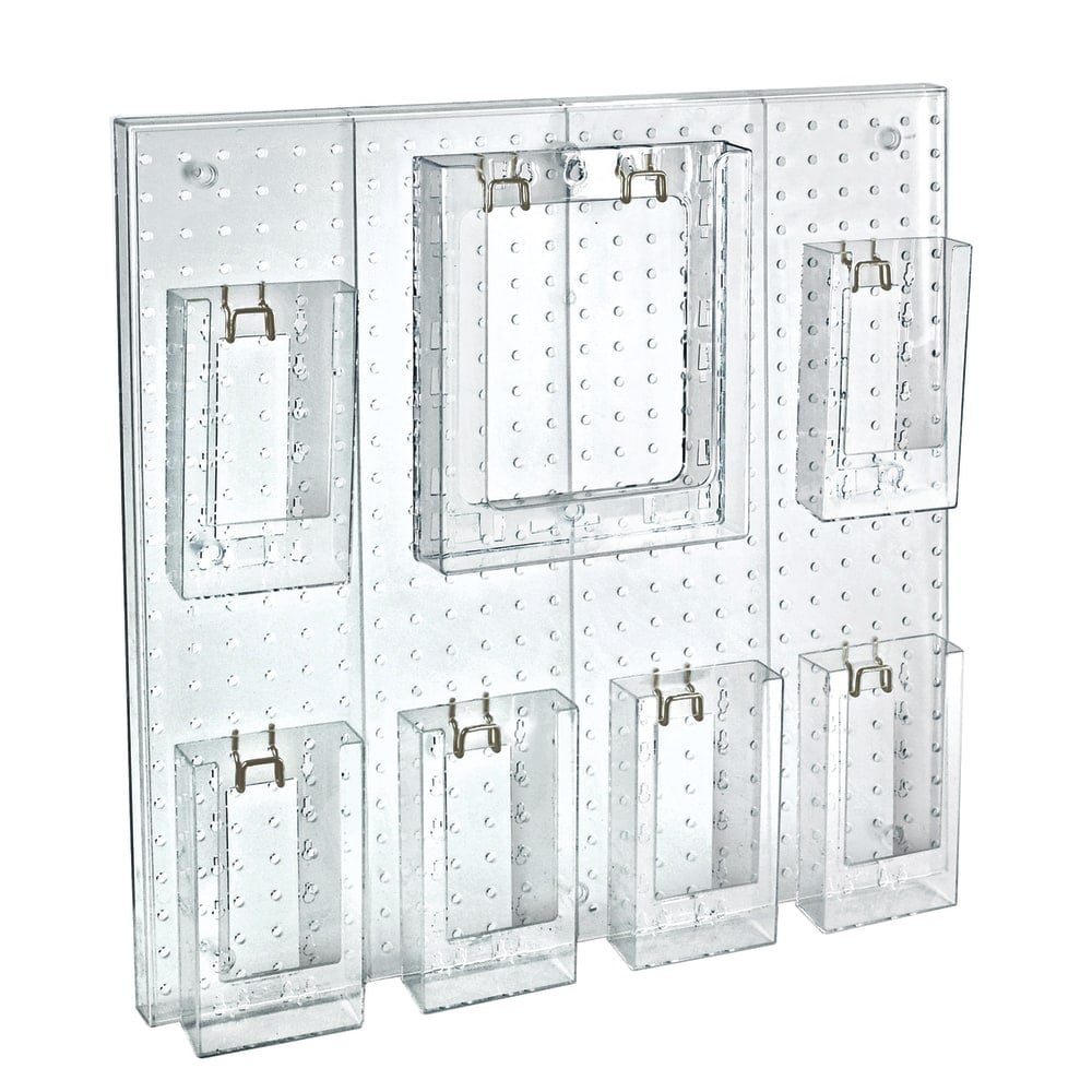 Azar Displays 7-Pocket Acrylic Multi-Tier Pegboard Wall Brochure Holder, 24inH x 24inW x 7/8inD, Clear MPN:700675