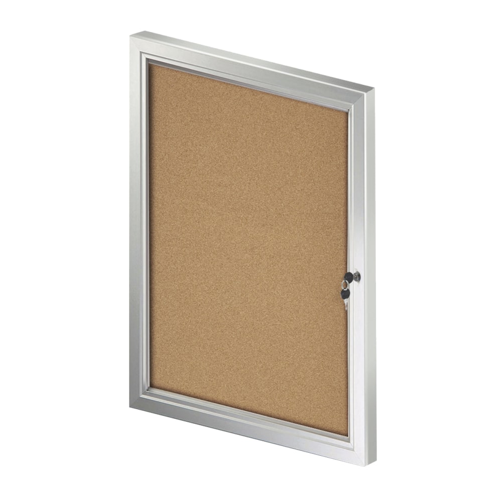 Azar Displays Enclosed Cork Bulletin Board With Lock And Key, Brown, 29-3/4in x 23in, Silver Aluminum Frame MPN:300223