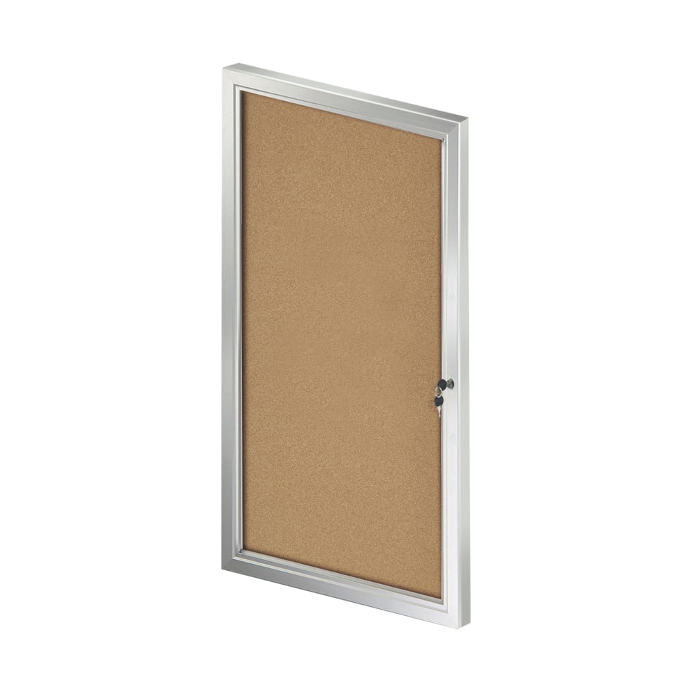 Azar Displays Enclosed Cork Bulletin Board With Lock And Key, Brown, 42-5/16in x 23in, Silver Aluminum Frame MPN:300232