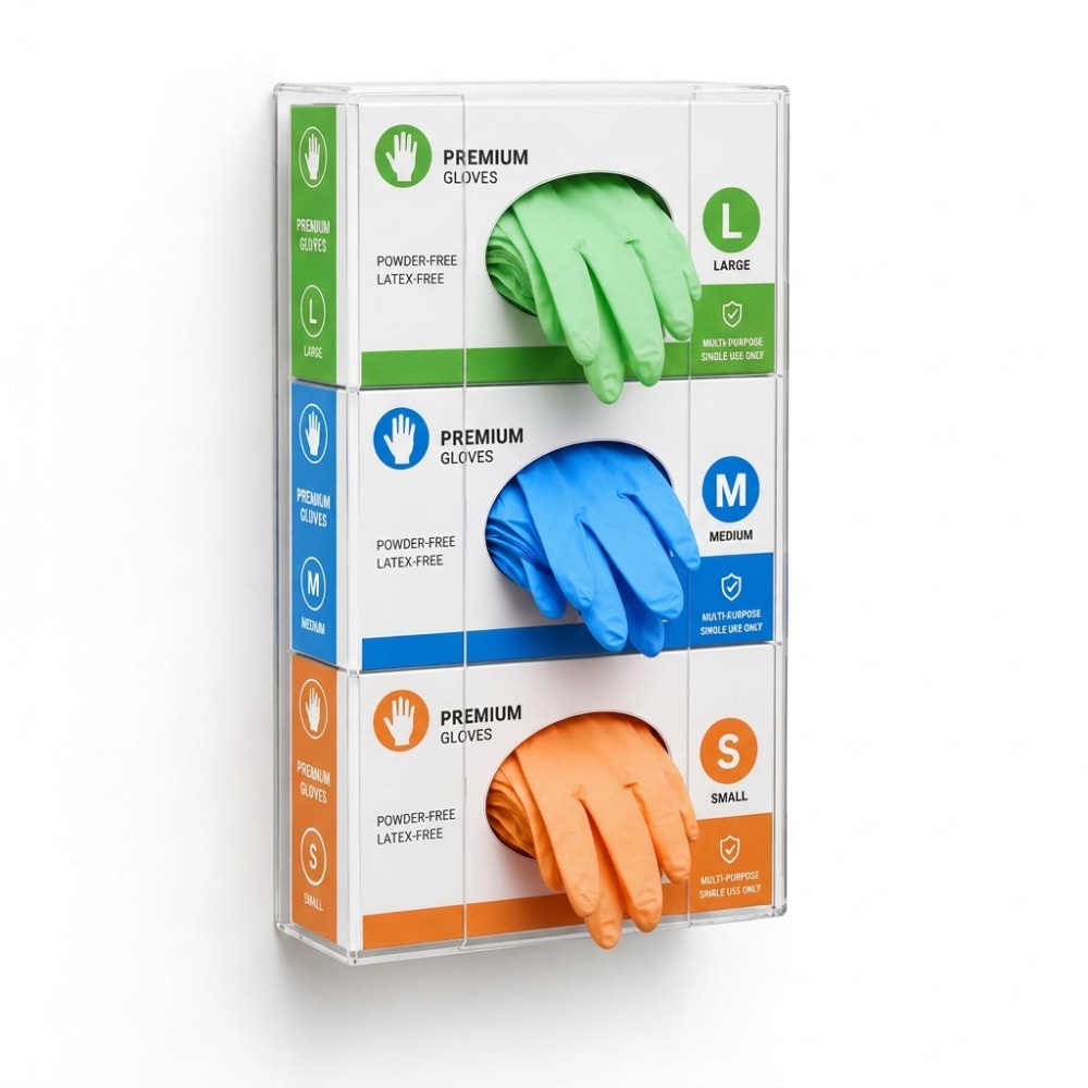Azar Displays 3-Box Acrylic Glove Dispenser Holder, 16inH x 10-1/4inW x 3-5/8inD, Clear MPN:255630-1PK
