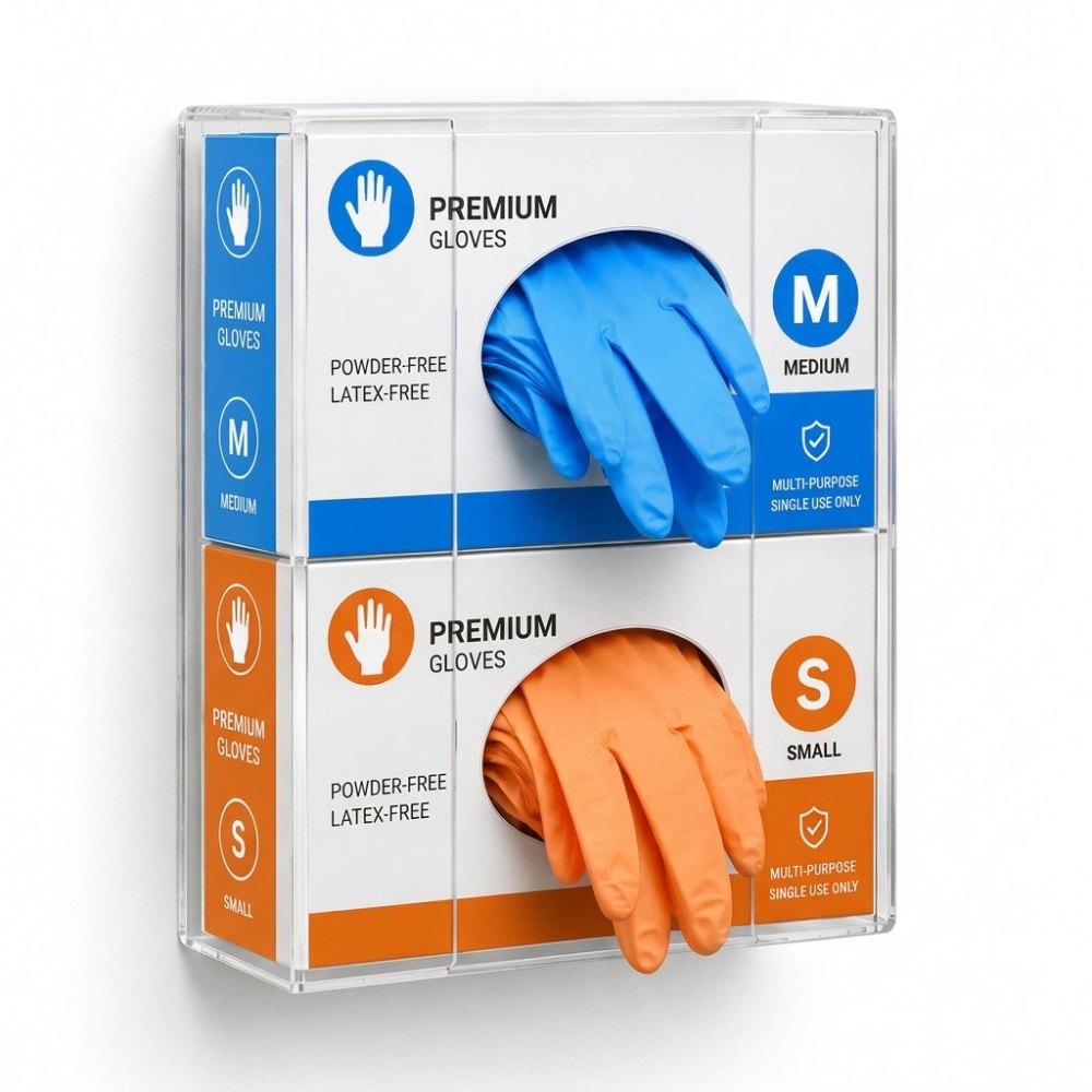 Azar Displays 2-Box Acrylic Glove Dispenser, 11inH x 10-1/4inW x 3-5/8inD, Clear MPN:255632-1PK
