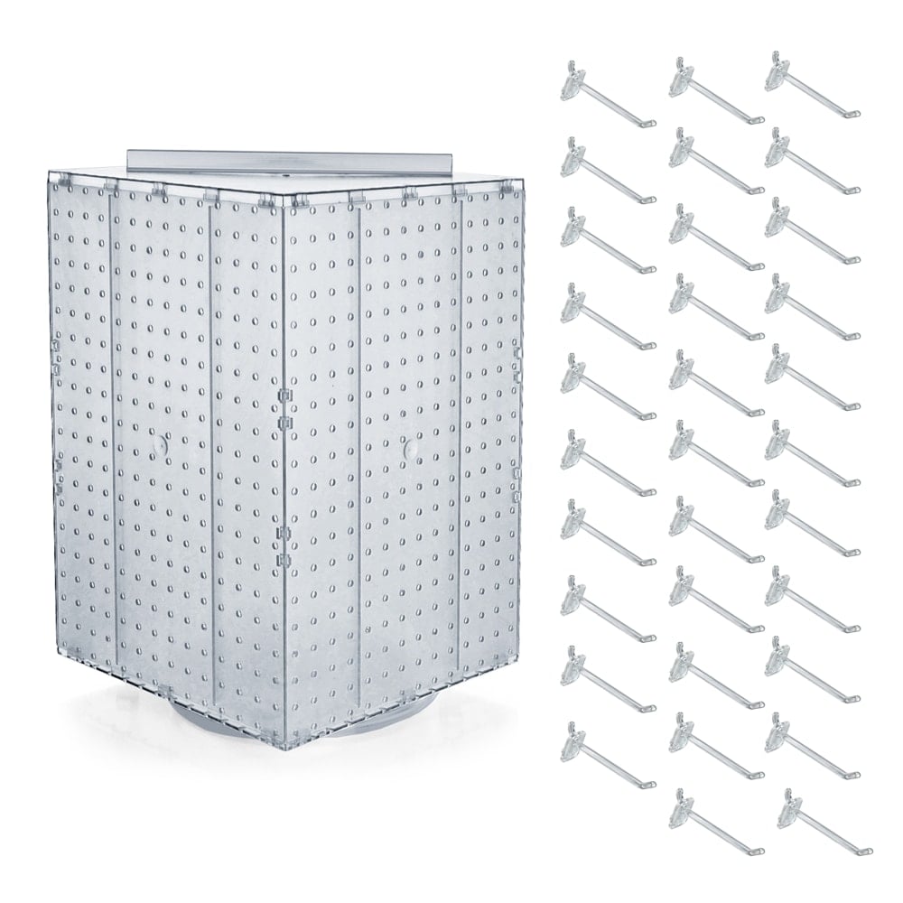 Azar Displays 4-Sided Revolving Pegboard Display With Hooks, 21inH x 14inW x 14inD, Clear MPN:701414-CLR-4C32