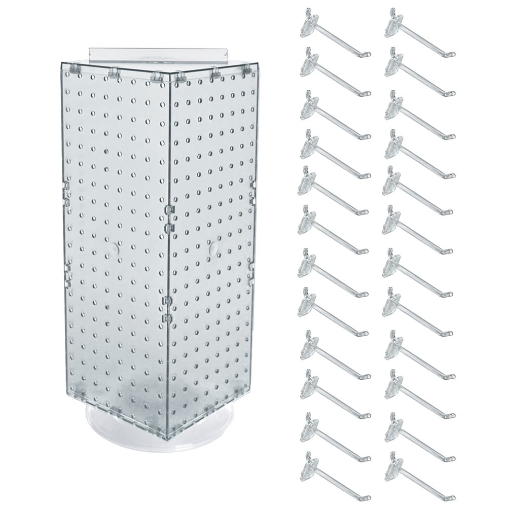 Azar Displays 4-Sided Revolving Pegboard Display With Hooks, 21inH x 8inW x 8inD, Clear MPN:703385-CLR-4C24