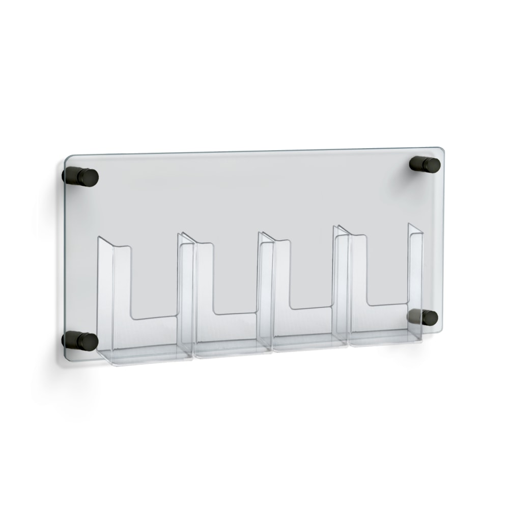 Azar Displays 4-Pocket Bifold/Trifold Wall-Mounted Brochure Holder With Stand-Off Caps, 11inH x 23inW x 1-1/2inD, Clear/Black MPN:105580-BLK
