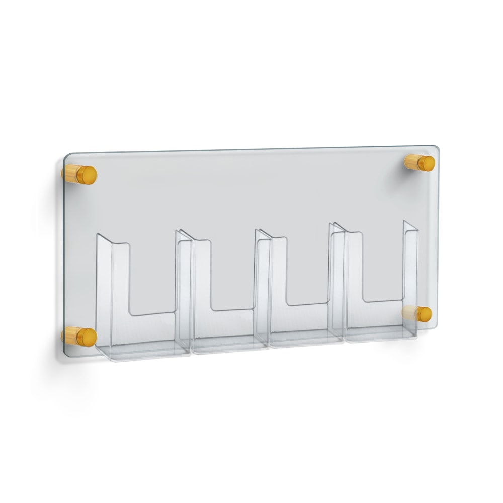 Azar Displays 4-Pocket Bifold/Trifold Wall-Mounted Brochure Holder With Stand-Off Caps, 11inH x 23inW x 1-1/2inD, Clear/Gold MPN:105580-GLD