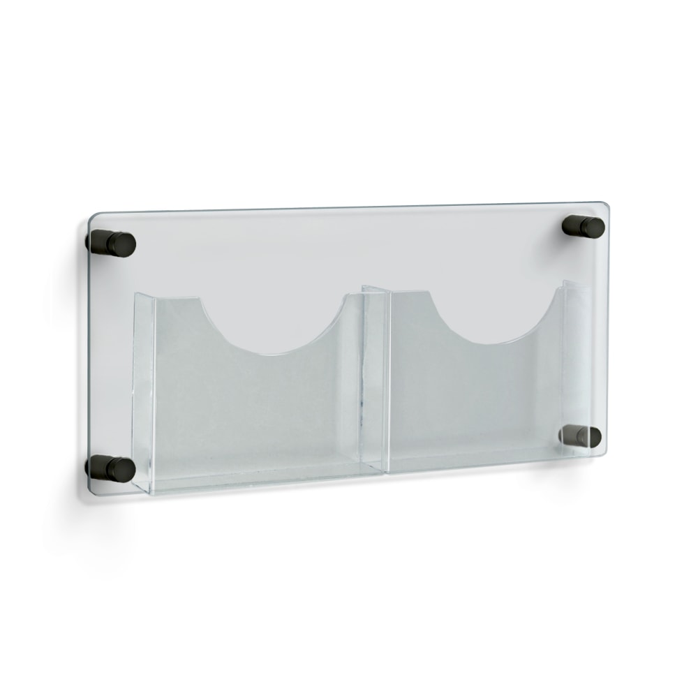 Azar Displays 2-Pocket Letter-Size Wall Brochure Holder With Stand-Off Caps, 11inH x 23inW x 1-1/2inD, Clear/Black MPN:105586-BLK