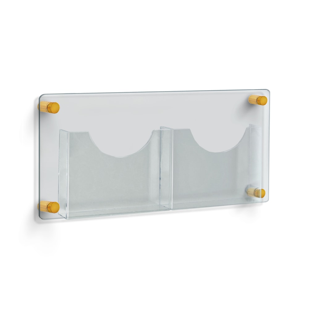 Azar Displays 2-Pocket Letter-Size Wall Brochure Holder With Stand-Off Caps, 11inH x 23inW x 1-1/2inD, Clear/Gold MPN:105586-GLD