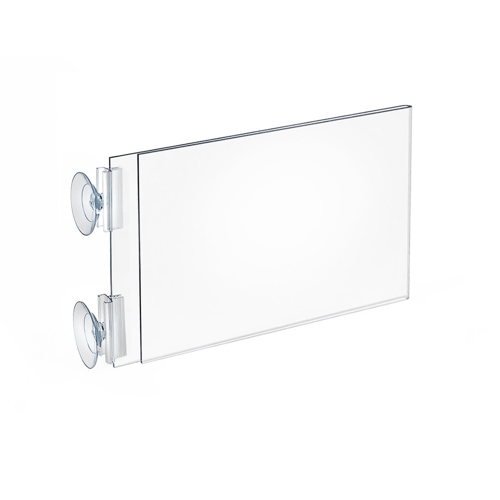 Azar Displays 2-Sided Acrylic Horizontal/Vertical Suction Cup Sign Holders, 5-1/2inH x 9-1/4inW x 1-3/4inD, Clear, Pack Of 10 Sign Holders MPN:106686