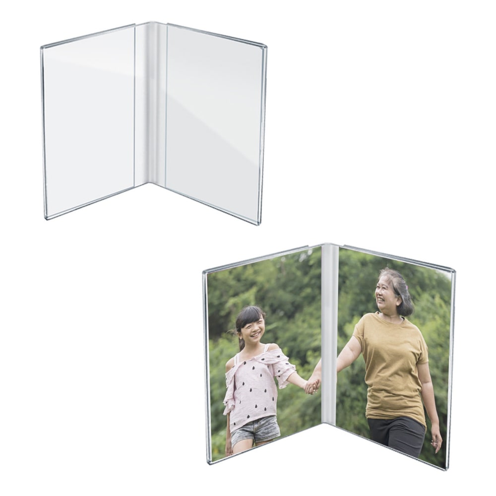 Azar Displays Side By Side Acrylic Frame Double Photo Holders, 7inH x 10inW x 3-7/16inD, Clear, Set Of 2 Holders MPN:107722-GS-2PK