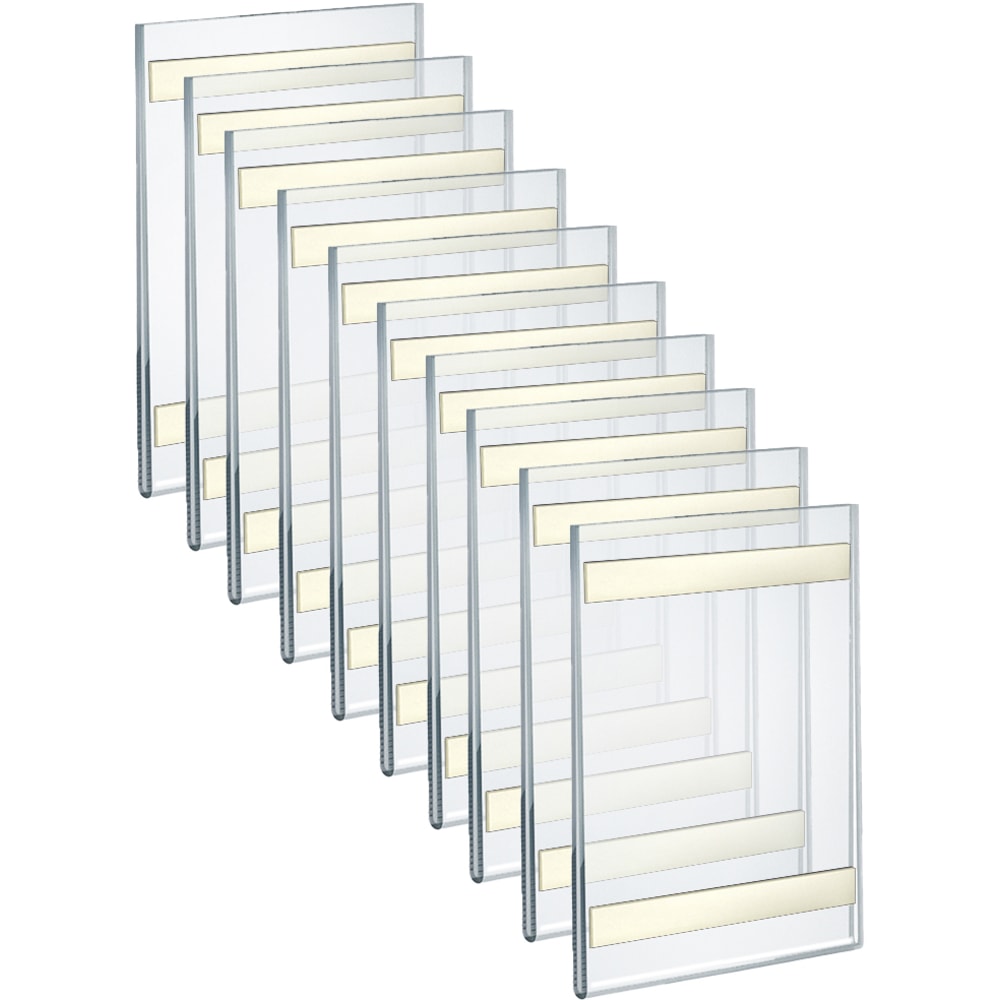 Azar Displays Adhesive Acrylic Vertical U-Frame Sign Holders, 6inH x 4inW x 1/4inD, Clear, Pack Of 10 Sign Holders MPN:122010