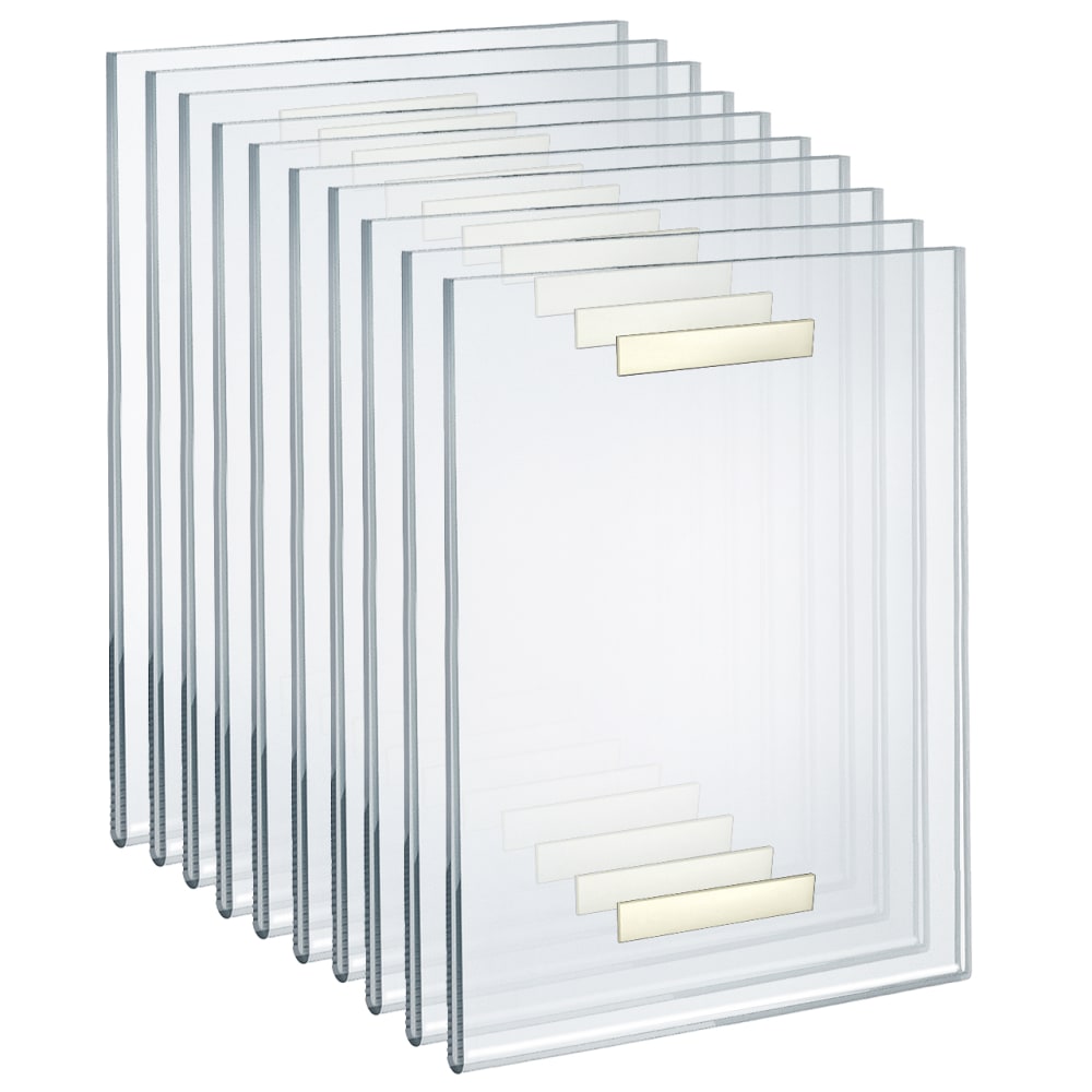 Azar Displays Adhesive Acrylic Vertical U-Frame Sign Holders, 14inH x 11inW x 1/4inD, Clear, Pack Of 10 Sign Holders MPN:122046