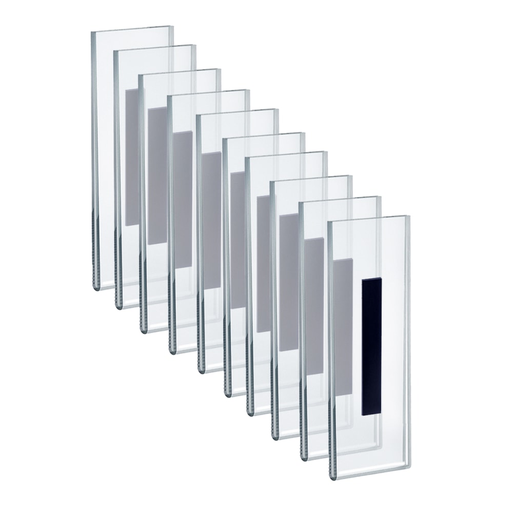 Azar Displays Magnet Back Vertical U-Frame Sign Holders, 7inH x 2inW x 1/4inD, Clear, Pack Of 10 Sign Holders MPN:129907