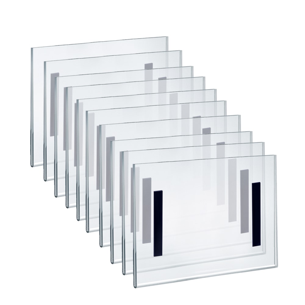 Azar Displays Acrylic Magnetic U-Frame Horizontal Sign Holders, 8inH x 10inW x 1/4inD, Clear, Pack Of 10 Sign Holders MPN:129926