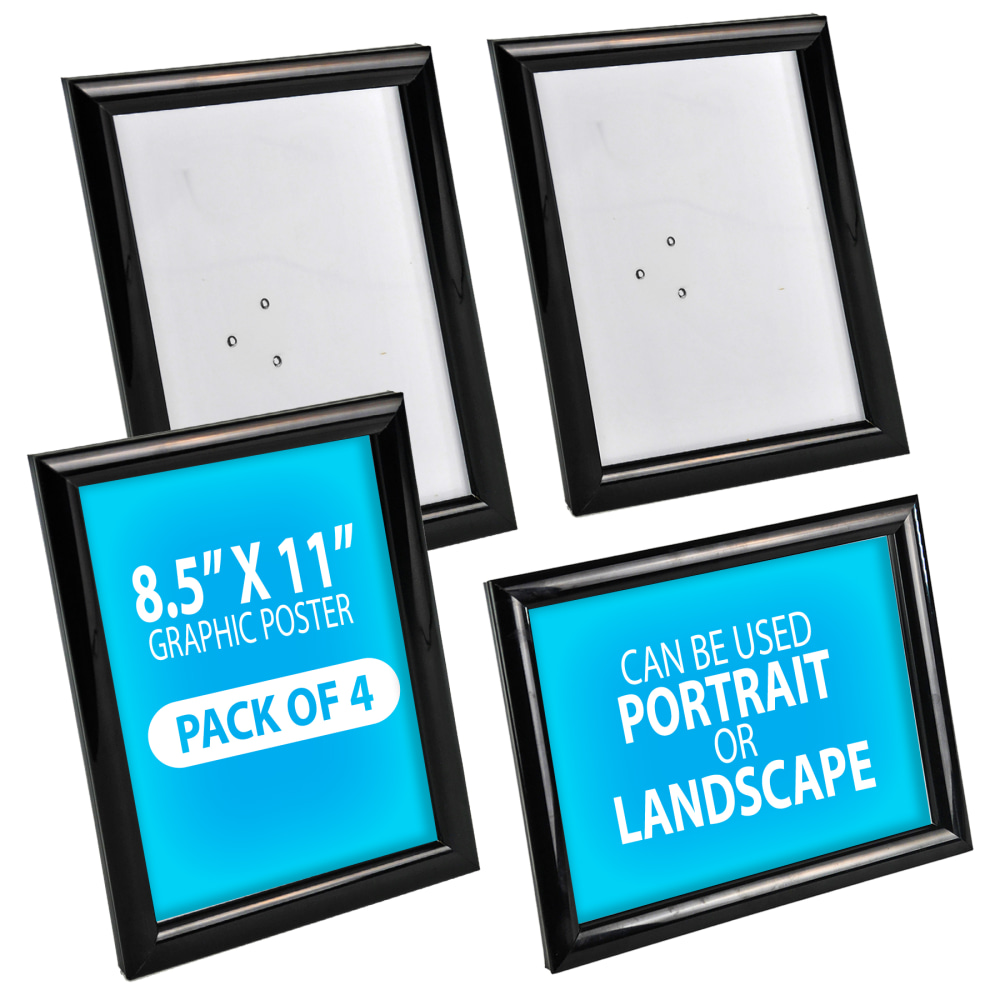 Azar Displays Counter Snap Plastic Vertical/Horizontal Frames, 11inH x 8-1/2inW x 1/4inD, Black, Pack Of 4 Frames MPN:300332-BLK-4PK