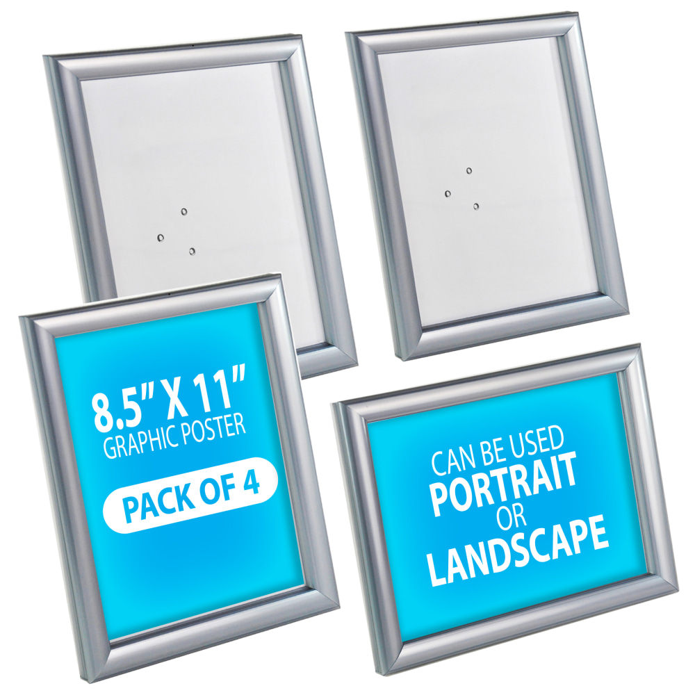 Azar Displays Plastic Counter Snap Vertical/Horizontal Frames, 11inH x 8-1/2inW x 1/4inD, Silver, Pack Of 4 Frames MPN:300332-SLV-4PK